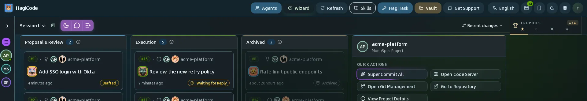 Верхняя навигация HagiCode с записью «Навыки»